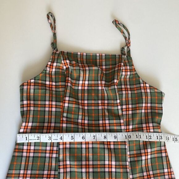 Urban Outfitters Green & Orange Monica Plaid Square Neck Mini Dress Size Small - Picture 9 of 12